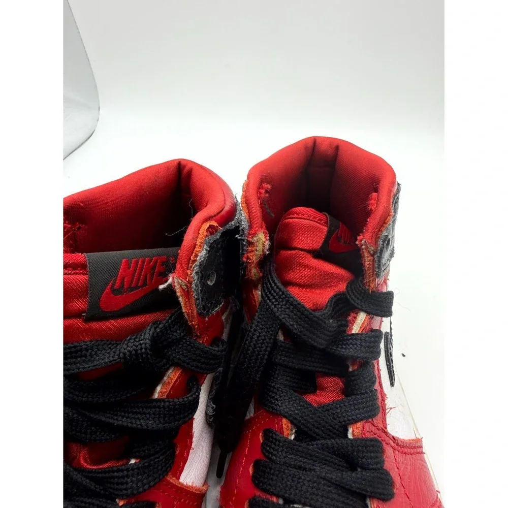 Nike‎ Air Jordan 1 Retro High OG PS CU0449-601 Kids 13 Sneaker Satin Red Shoes